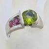 Sterling Silver Round Peridot with 2 Rubies Ring