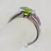 Sterling Silver Round Peridot with 2 Rubies Ring