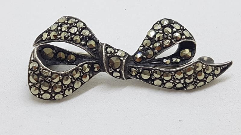 Sterling Silver Marcasite Bow Brooch - Vintage