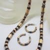 Sterling Silver Rose Tone with Yellow Tone and Smokey Quartz Beads Necklace with Hoop Earrings Set - Israeli Jewellery