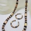 Sterling Silver Rose Tone with Yellow Tone and Smokey Quartz Beads Necklace with Hoop Earrings Set - Israeli Jewellery