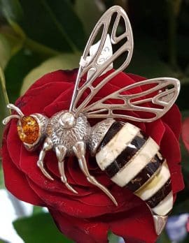 Sterling Silver and Amber Bee / Wasp Large Brooch