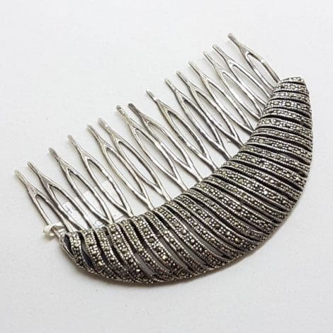 Sterling Silver Marcasite Large Crescent Hair Slide / Hair Comb