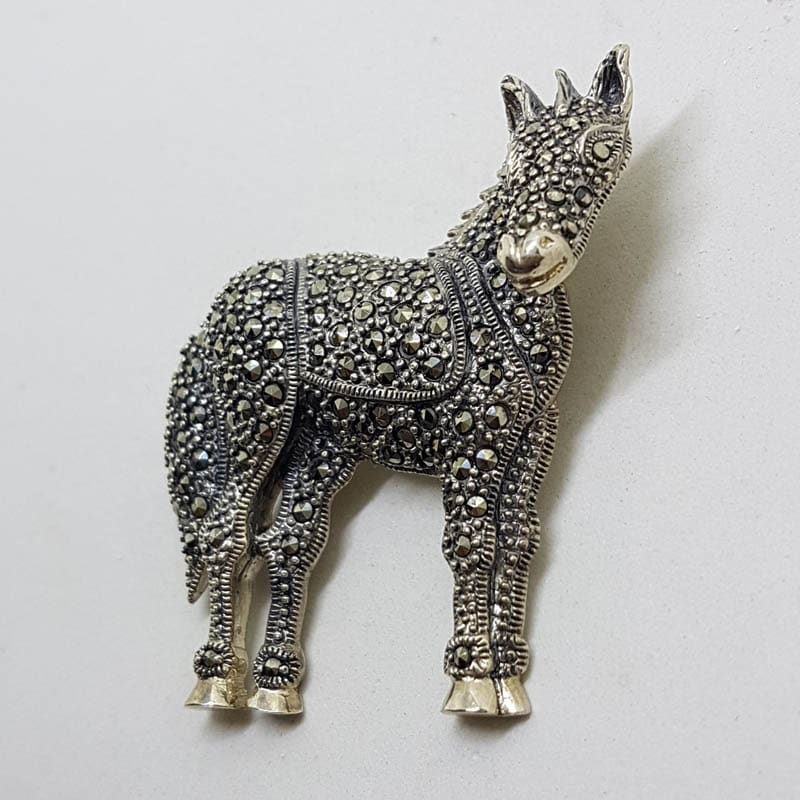 Sterling Silver Marcasite Large 3D Horse Brooch