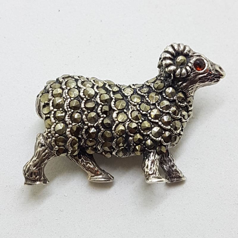 Sterling Silver Marcasite Ram / Sheep Brooch