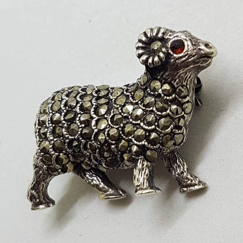 Sterling Silver Marcasite Ram / Sheep Brooch