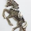Sterling Silver Marcasite & Mother of Pearl Large Horse Brooch