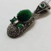 Sterling Silver Marcasite Green Pin Cushion Shoe Pendant / Charm