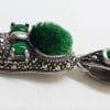 Sterling Silver Marcasite Green Pin Cushion Shoe Pendant / Charm