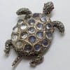 Sterling Silver Marcasite and Mother of Pearl Large Turtle Brooch