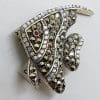 Sterling Silver Marcasite Large Mother of Pearl Fish Brooch