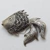 Sterling Silver Marcasite & Ruby Large Fish Brooch