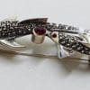 Sterling Silver Marcasite & Red Dolphin / Fish Brooch