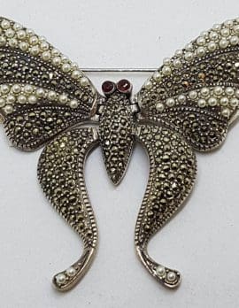 Sterling Silver Marcasite Large Flexible Butterfly Brooch
