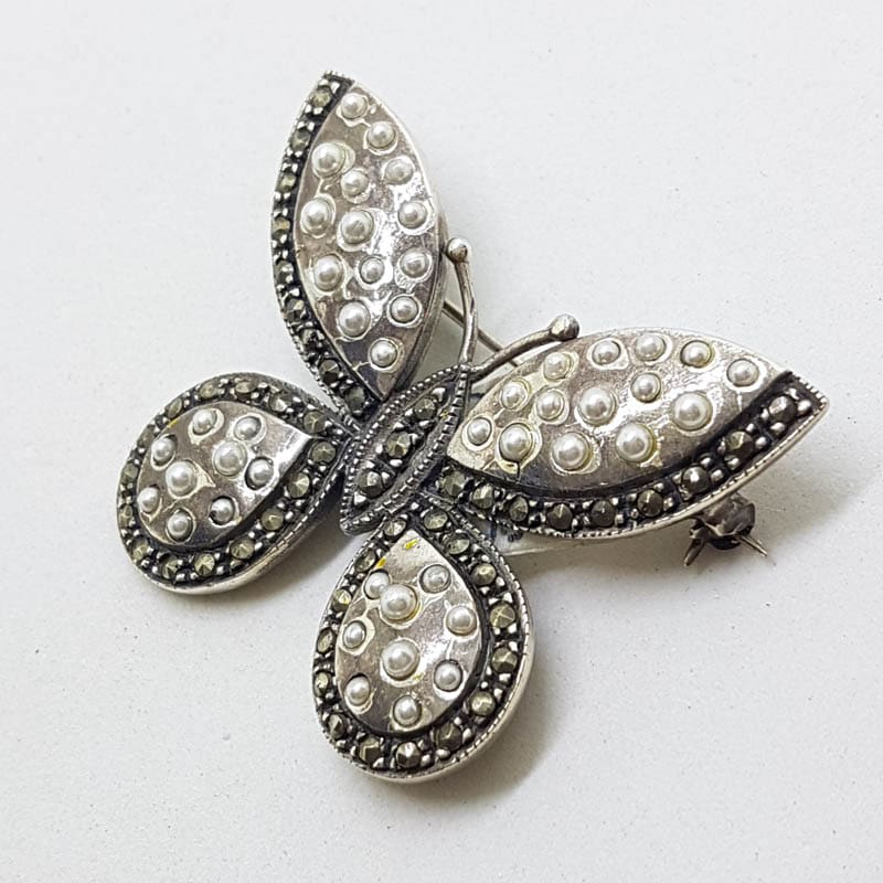 20210720_231708 Sterling Silver Marcasite Large Butterfly Brooch