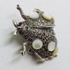 Sterling Silver Marcasite Mother of Pearl Large Ladybird / Ladybug Brooch