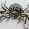 Sterling Silver Marcasite and Blue Large Spider Brooch