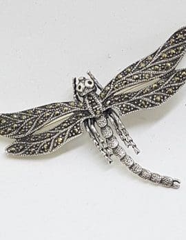 Sterling Silver Marcasite Large Dragonfly Brooch