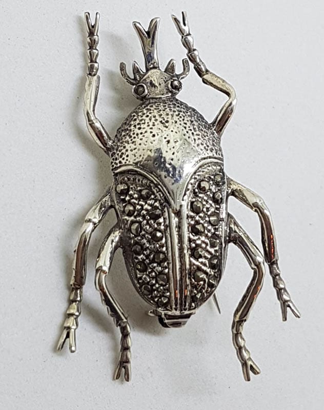 20210720_232902 Sterling Silver Marcasite Large Scarab Beetle Brooch