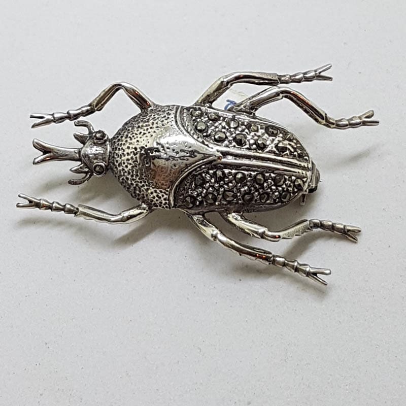 20210720_232941 Sterling Silver Marcasite Large Scarab Beetle Brooch