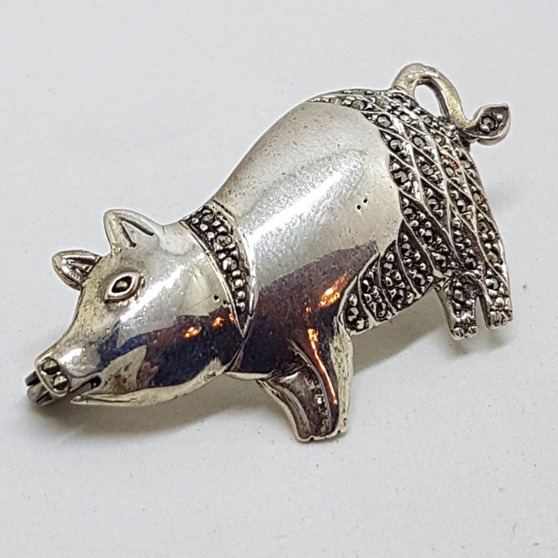 20210721_125540 Sterling Silver Marcasite Large Pig Brooch