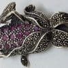 Sterling Silver Marcasite and Ruby Grasshopper / Cricket on Corn Cob Brooch - Large