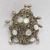 Sterling Silver Marcasite and Mother of Pearl Ladybird / Ladybug Brooch