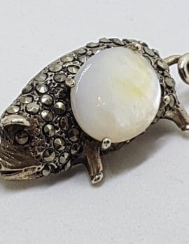 Sterling Silver Marcasite with Mother of Pearl Pig Brooch