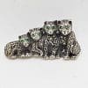 Sterling Silver Marcasite 4 Sitting Family of Cats Brooch - With Green Eyes