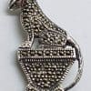 Sterling Silver Marcasite Sitting Cat on Pedestal Brooch - Leopard / Panther / Puma