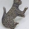 Sterling Silver Marcasite Big Cat Brooch with Ruby Eye