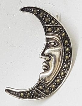 Sterling Silver Marcasite Half Moon Face Brooch
