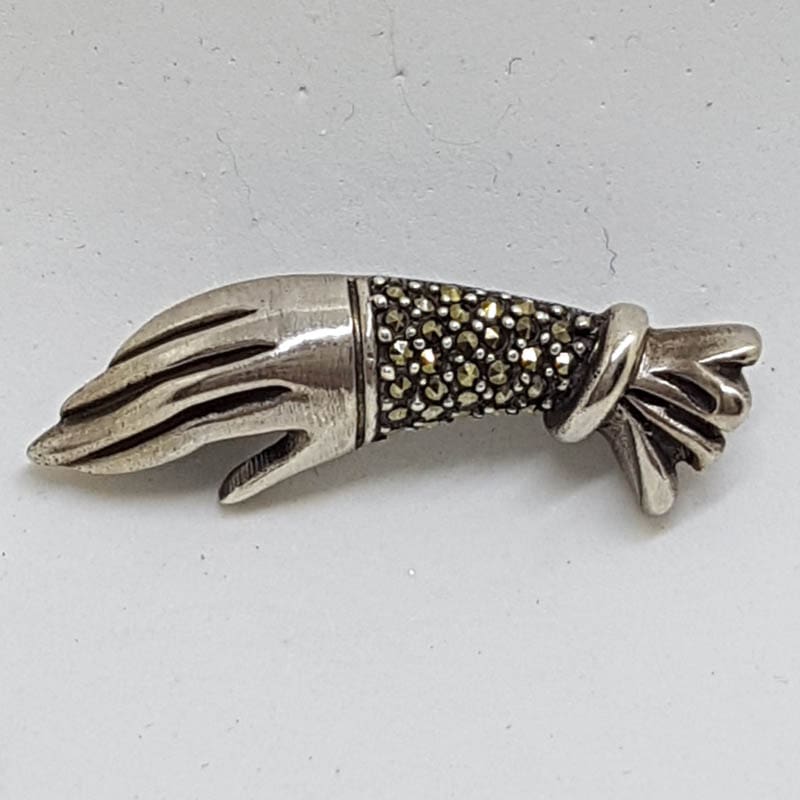 Sterling Silver Marcasite Hand Brooch