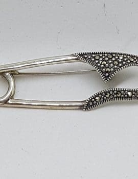 Sterling Silver Marcasite Safety Pin Brooch