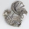 Sterling Silver Very Large Marcasite and Mother of Pearl Rooster Brooch
