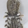 Sterling Silver Marcasite and Mother of Pearl Large Bird on Branch Brooch