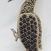 Sterling Silver Marcasite & Black Woodpecker Bird Brooch