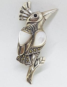 Sterling Silver Marcasite and Mother of Pearl Bird Brooch