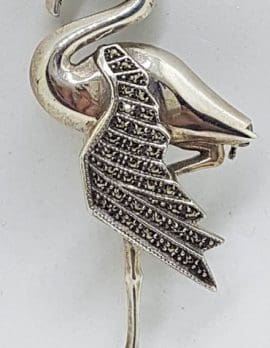Sterling Silver Marcasite Flamingo / Heron / Bird Brooch