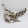 Sterling Silver Marcasite and Red Eye Large Crane Bird Brooch