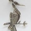 Sterling Silver Marcasite Crane / Bird on Branch Brooch
