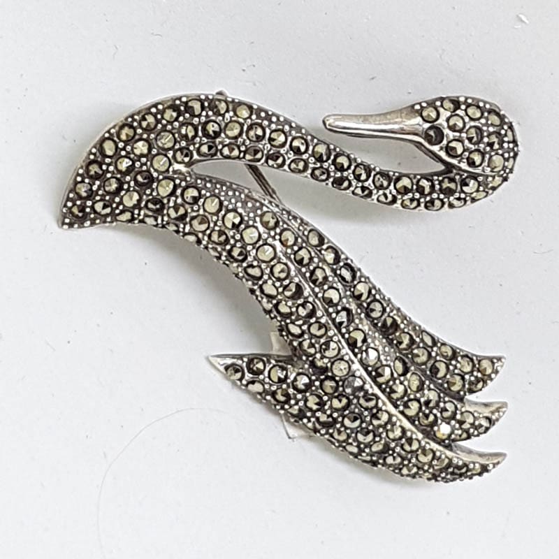 Sterling Silver Marcasite Large Swan Brooch