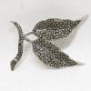 Silver Plated Vintage Marcasite Brooch – Very Large Double Leaf
