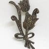 789Sterling Silver Vintage Marcasite & Large Lily Floral Bouquet Brooch