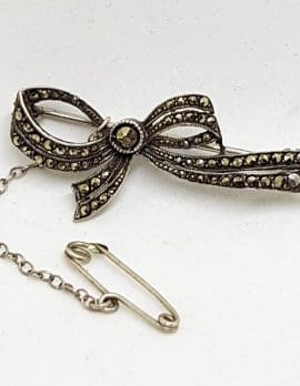 Sterling Silver Marcasite Bow Brooch - Vintage