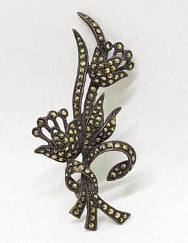 Sterling Silver Vintage Marcasite Brooch – Large Lily Flower Bouquet