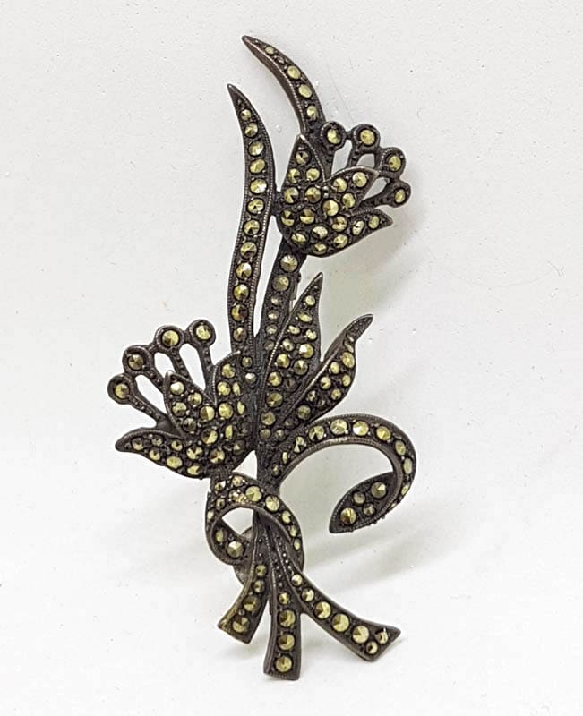 Sterling Silver Vintage Marcasite Brooch – Large Lily Flower Bouquet