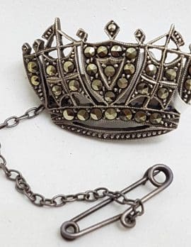 Sterling Silver Vintage Marcasite Brooch – Crown