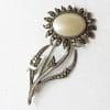 Sterling Silver Vintage Marcasite and Mother of Pearl Brooch – Large Sunflower