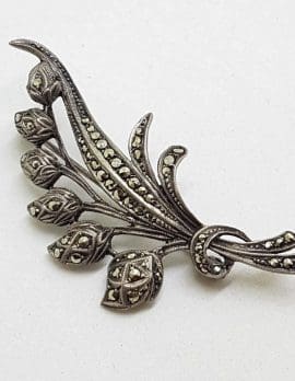 Sterling Silver Vintage Marcasite Brooch – Large Lily of the Valley Flower